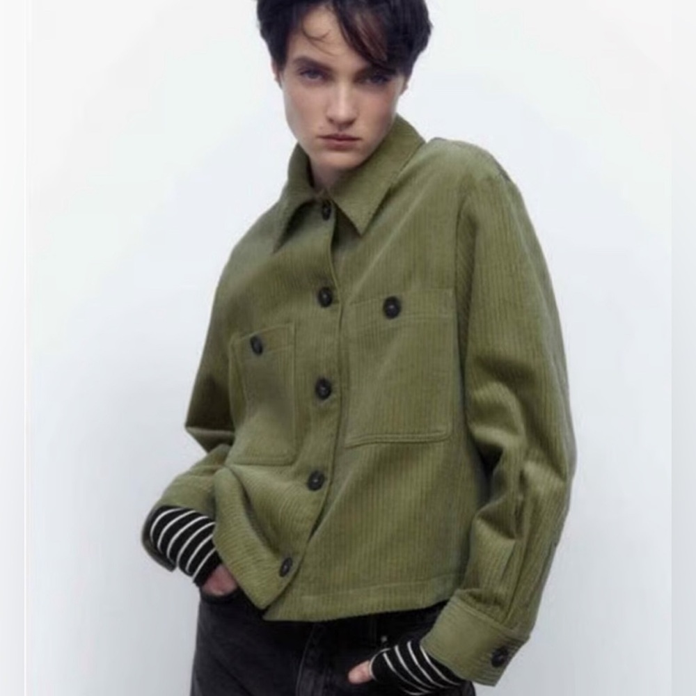 Zara Women’s Collared Corduroy Jacket in Olive Sz XS